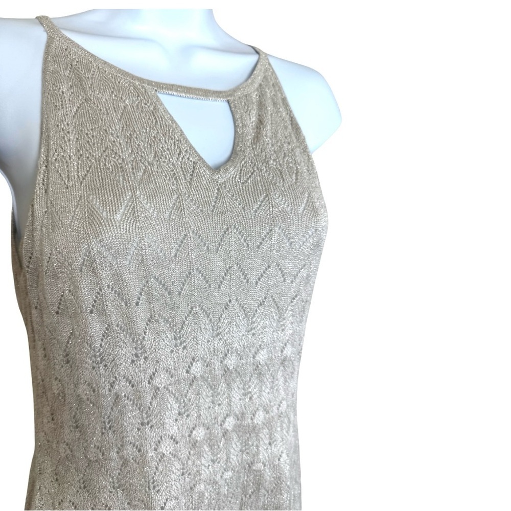 WHITE HOUSE BLACK MARKET Beige Metallic Knit Sleeveless Top. Size S